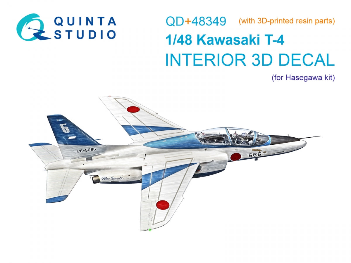Intérieur imprimé et coloré en 3D sur papier décalcomanie (Hasegawa) de la Kawasaki T-4 (Quinta Studio QD+48349) (avec pièces en résine imprimées en 3D) 1/48