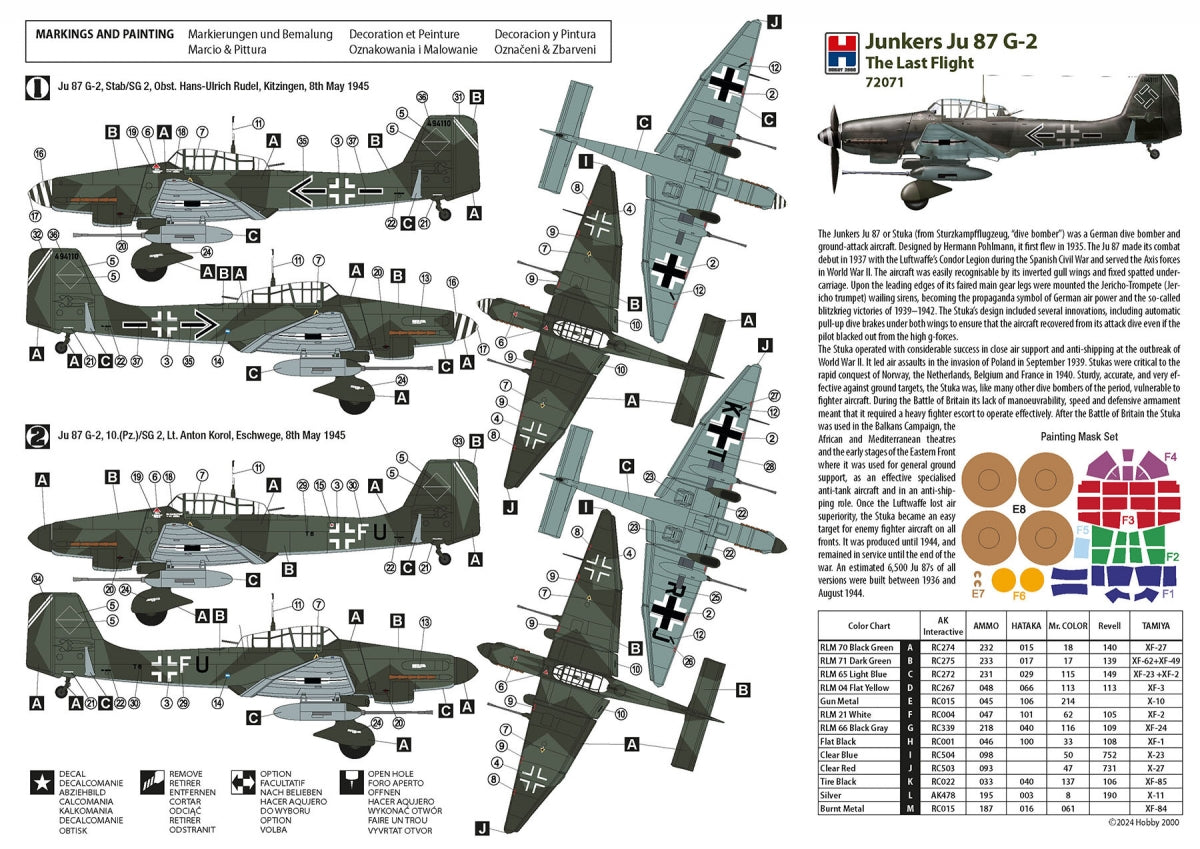Hobby 2000 72071 Junkers Ju 87 G-2 Le Dernier Vol (ACADEMY + CARTOGRAF + MASQUES) 1/72 – Bild 2