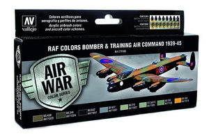 Vallejo 71145 Coffret de 8 peintures pour maquettes - Couleurs de la RAF - Bombardiers et avions d&amp;#39;entraînement du Commandement de l&amp;#39;Air Force 1939-1945