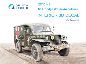 Intérieur imprimé en 3D et coloré sur papier décalcomanie (Zvezda) pour l&amp;#39;ambulance Dodge WC-54 de Quinta Studio QD35149, échelle 1/35