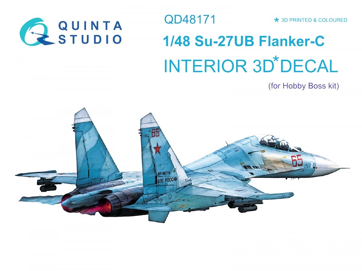 Intérieur imprimé en 3D et coloré sur papier décalcomanie Quinta Studio QD48171 Su-27UB (pour kit HobbyBoss) 1/48