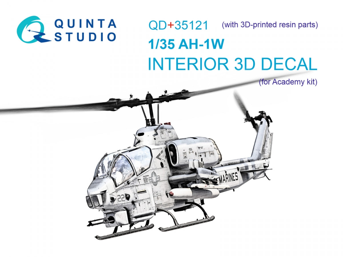 Intérieur coloré imprimé en 3D sur papier décalcomanie (Academy) pour Quinta Studio QD+35121 AH-1W (avec pièces en résine imprimées en 3D) à l&amp;#39;échelle 1/35