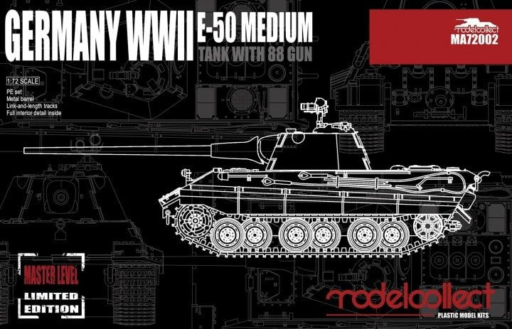 Maquette Modelcollect MA72002 Char moyen allemand E-50 de la Seconde Guerre mondiale avec canon de 88 mm, échelle 1/72
