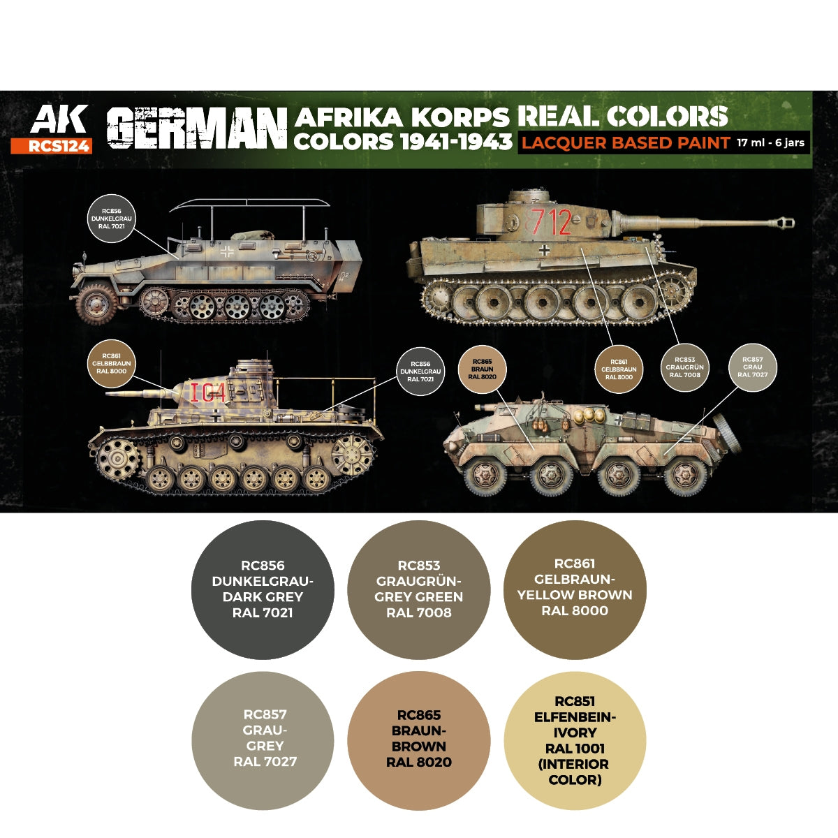 AK Interactive RCS124 Couleurs de l&amp;#39;Afrika Korps allemand 1941-1943 6x17ml – immagine 2