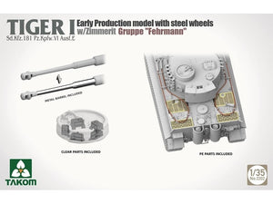 Takom 2202 Tiger I Sd.Kfz.181 Pz.Kpfw.VI Ausf.E - Modèle de première production avec roues en acier et Zimmerit, Gruppe &amp;#39;Fehrmann&amp;#39; 1/35 – image 3