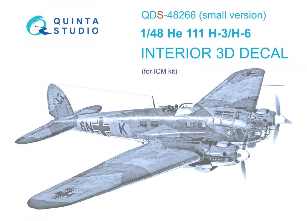 Intérieur imprimé en 3D et coloré sur papier décalcomanie (ICM) pour He 111H-3/H-6 de Quinta Studio (référence QDS-48266) (petite version) à l&amp;#39;échelle 1/48