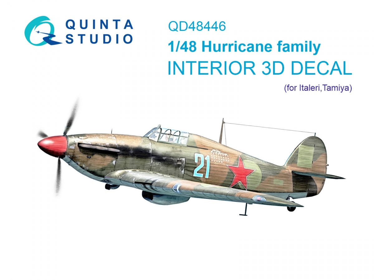 Intérieur coloré imprimé en 3D sur papier décalcomanie Quinta Studio QD48446 pour la famille Hurricane (Italeri/Tamiya) au 1/48