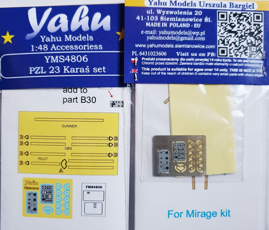 Yahu YMS4806 PZL 23 Karaś set pour Mirage 1/48