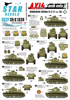 Star Decals 35-C1326 Axis Tank Mix n° 8. Skoda R-2 LT vz. 35 roumain. Échelle 1/35