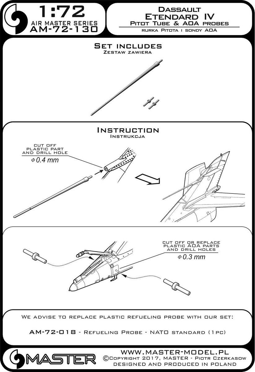 Master AM-72-130 Dessault Etendard IV Tube de Pitot et sondes AOA (1/72) – imagen 3
