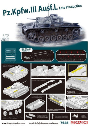 Dragon 7645 Pz.Kpfw.III Ausf.L Production tardive avec chenilles Neo 1/72 – imagen 2