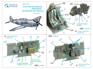 Intérieur imprimé en 3D et coloré sur papier décalcomanie Quinta Studio QD72122 P-47D Thunderbolt Razorback (Tamiya) 1/72 – immagine 2
