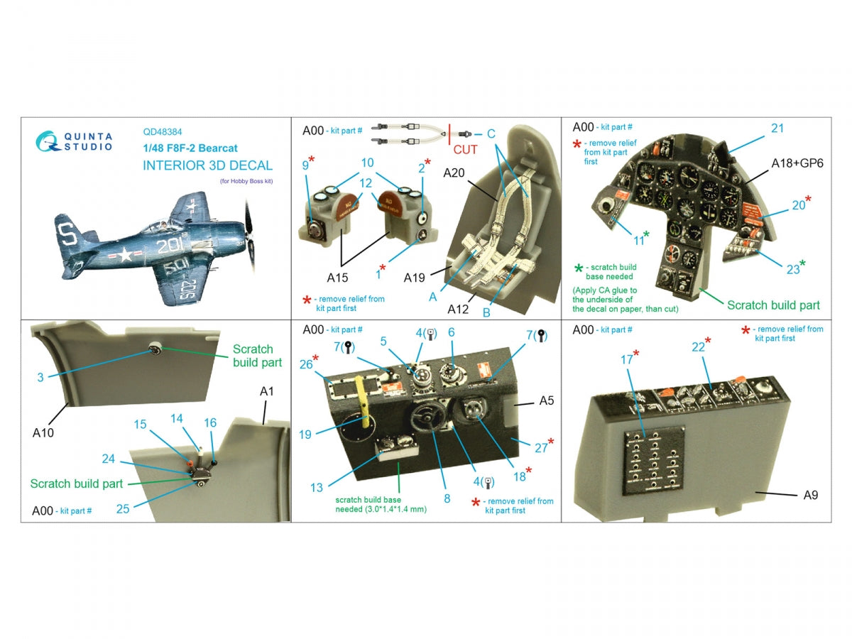 Intérieur imprimé en 3D et coloré sur papier décalcomanie Quinta Studio QD48384 F8F-2 Bearcat (Hobby Boss) 1/48 – image 2