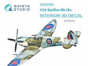 Intérieur imprimé en 3D et coloré sur papier décalcomanie pour Spitfire Mk.IXc (Airfix) Quinta Studio QD24009, échelle 1/24