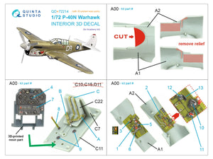 Quinta Studio QD+72214 P-40N Warhawk Intérieur imprimé en 3D et coloré sur papier décalcomanie (Academy) (avec pièces en résine imprimées en 3D) 1/72 – Bild 11