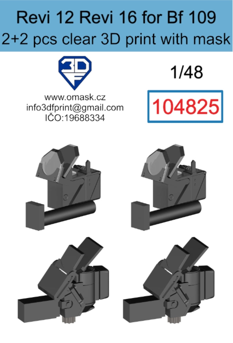 Masque Omask 104825 Revi 12 + Revi 16 pour Bf 109, impression 3D transparente (2+2 pièces), échelle 1/48
