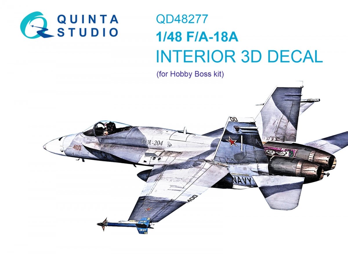 Intérieur imprimé en 3D et coloré sur papier décalcomanie Quinta Studio QD48277 F/A-18A (HobbyBoss) 1/48