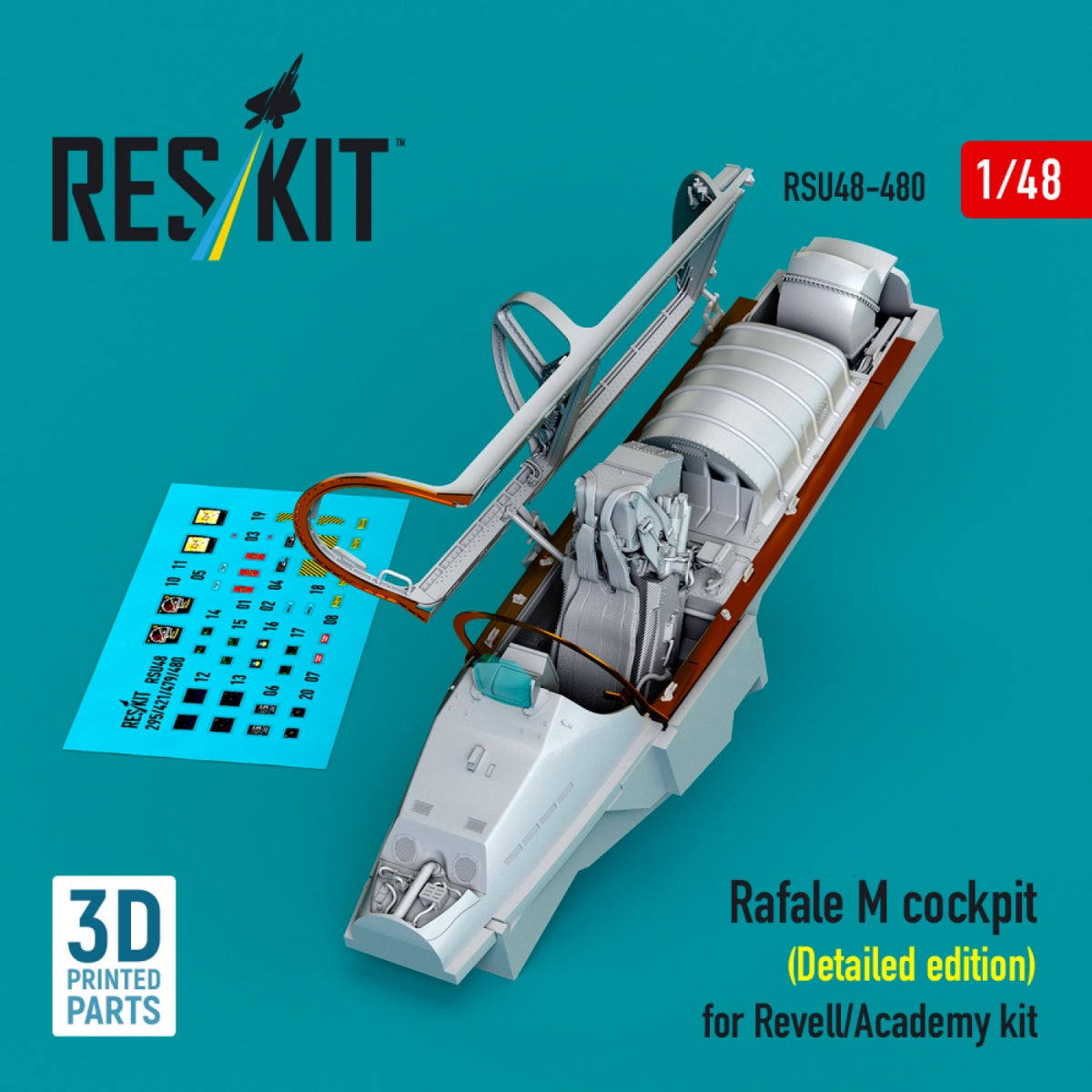 RESKIT RSU48-0480 Rafale M cockpit (Detailed edition) for Revell/Academy kit (3D printed) 1/48