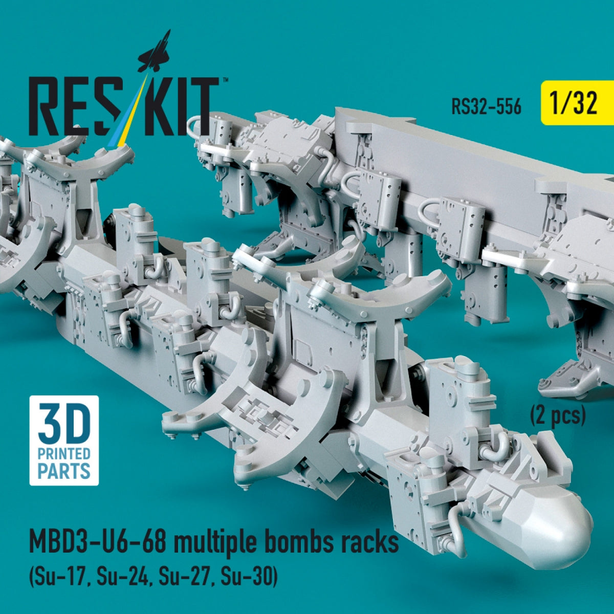RESKIT RS32-0556 MBD3-U6-68 multiple bombs racks (2 pcs) (Su-17, Su-24, Su-27, Su-30) (3D Printed) 1/32