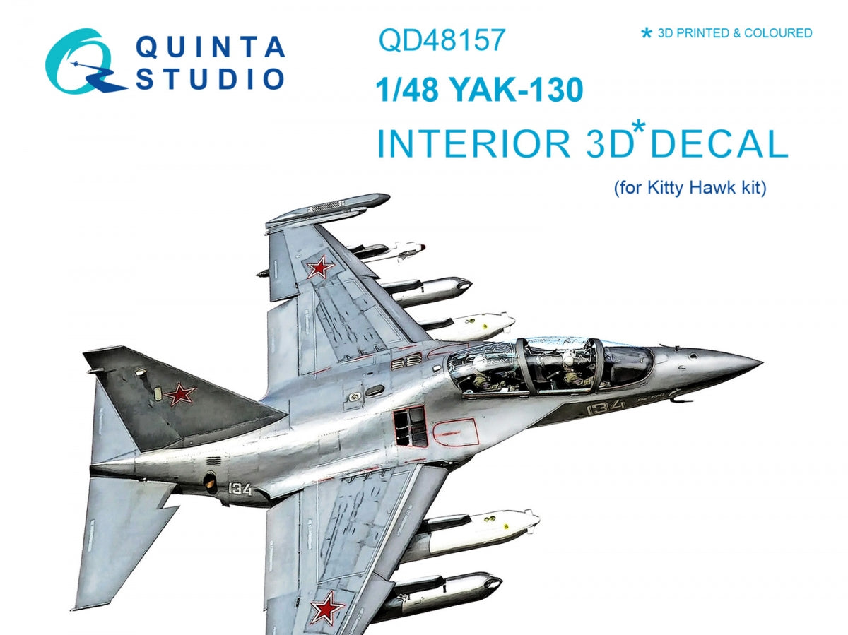 Intérieur coloré imprimé en 3D sur papier décalcomanie pour le Yak-130 de Quinta Studio QD48157 (pour kit KittyHawk) à l&amp;#39;échelle 1/48