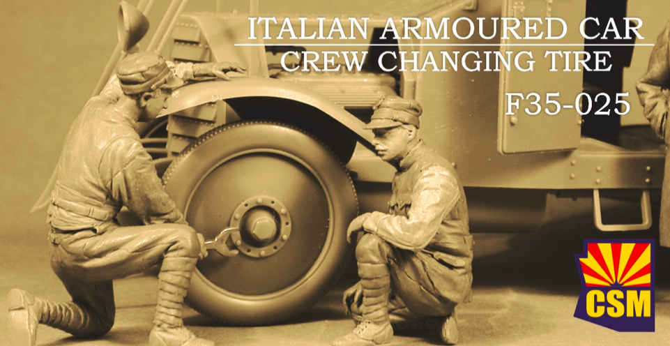 Copper State Models F35-025 Équipage d&amp;#39;une voiture blindée italienne changeant un pneu 1/35