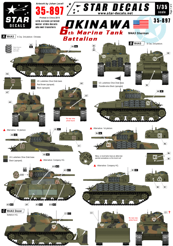 Star Decals 35-897 Okinawa. 6e bataillon de chars de marine, échelle 1/35 