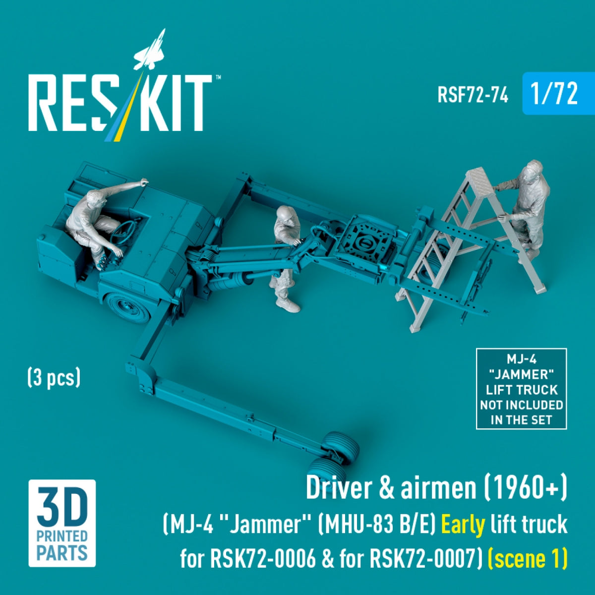 RESKIT RSF72-0074 Driver & airmen (1960+) (3 pcs) (MJ-4 "Jammer" (MHU-83 B/E) Early lift truck for RSK72-0006 & for RSK72-0007) (scene 1) (3D Printed) 1/72