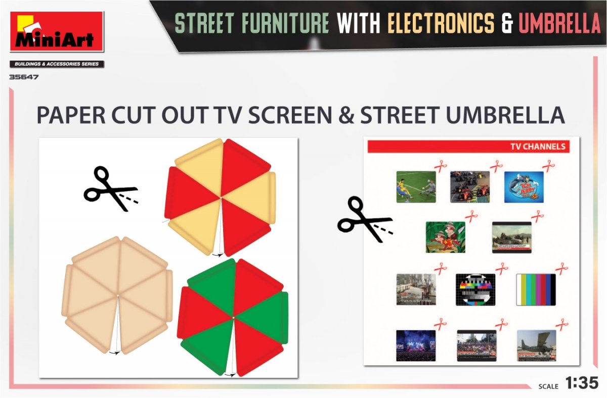 MiniArt 35647 MOBILIER DE RUE AVEC ÉLECTRONIQUE ET PARAPLUIE 1/35 – immagine 3