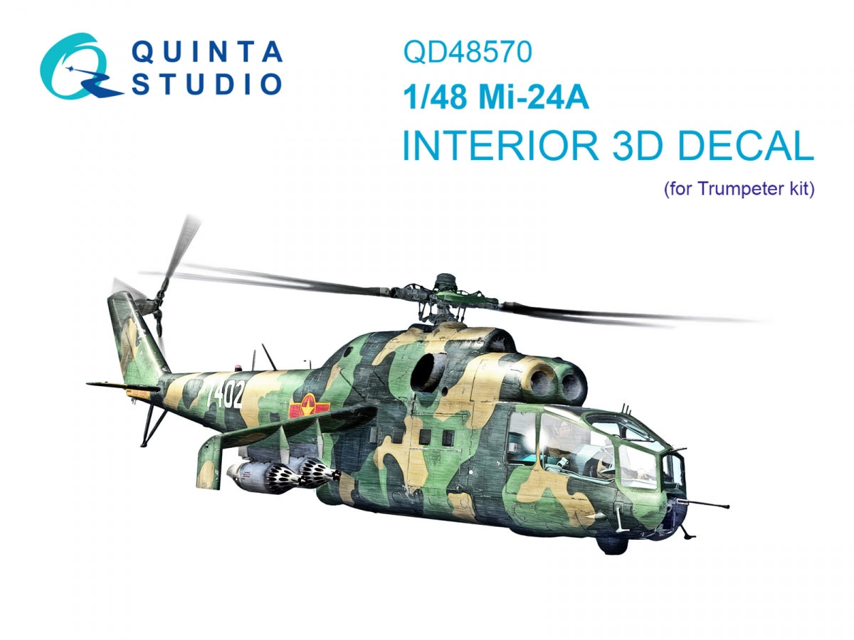 Intérieur imprimé en 3D et coloré sur papier décalcomanie Quinta Studio QD48570 Mi-24A (Trumpeter) 1/48