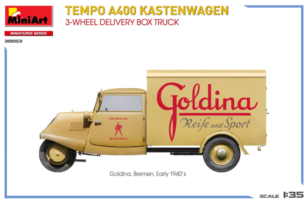 MiniArt 38053 TEMPO A400 KASTENWAGEN CAMION CAISSE DE LIVRAISON À 3 ROUES 1/35  – immagine 7