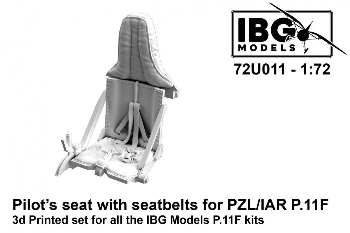 Siège pilote IBG 72U011 avec ceintures de sécurité pour PZL/IAR P.11F - Kit imprimé en 3D à l&amp;#39;échelle 1/72