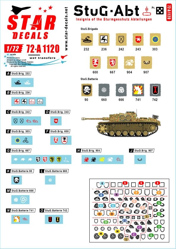 Star Decals 72-A1120 StuG-Abt n° 5 Insignes et marquages ​​d'unité génériques pour les unités de Sturmgeschûtz 1/72