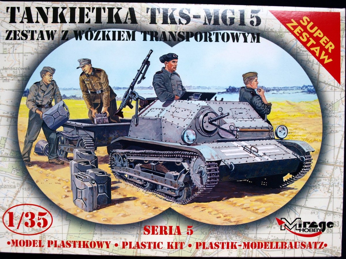 Kit de char d&amp;#39;assaut Mirage Hobby 355015 TKS-MG15 avec chariot de ravitaillement, échelle 1/35