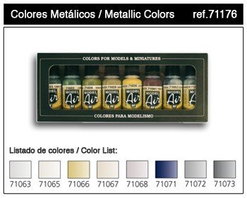 Coffret de 8 peintures pour maquettes Vallejo - Ensemble de base métallique (71176)