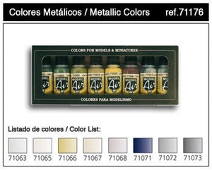 Coffret de 8 peintures pour maquettes Vallejo - Ensemble de base métallique (71176)