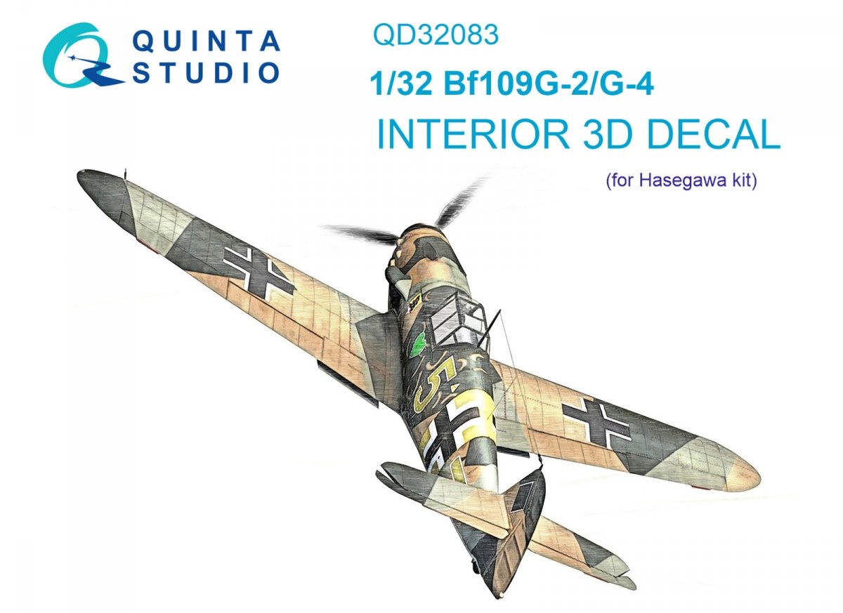 Intérieur imprimé en 3D et coloré sur papier décalcomanie Quinta Studio QD32083 Bf 109G-2/G-4 (Hasegawa) 1/32