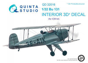 Intérieur imprimé en 3D et coloré sur papier décalcomanie Quinta Studio QD32016 Bu 131 (pour kit ICM) 1/32