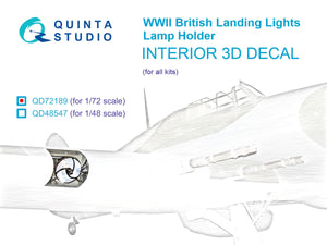 Support de lampe Quinta Studio QD72189 pour phares d&amp;#39;atterrissage britanniques de la Seconde Guerre mondiale, imprimé en 3D et coloré. Intérieur sur papier décalcomanie (tous kits) 1/72