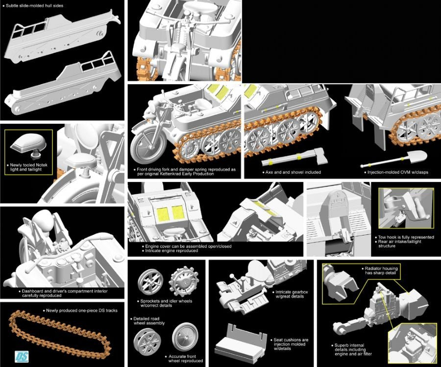 Dragon 6341 Sd.Kfz.2 Kettenkrad Early Production avec Infanteriekarren 1/35 – Bild 2