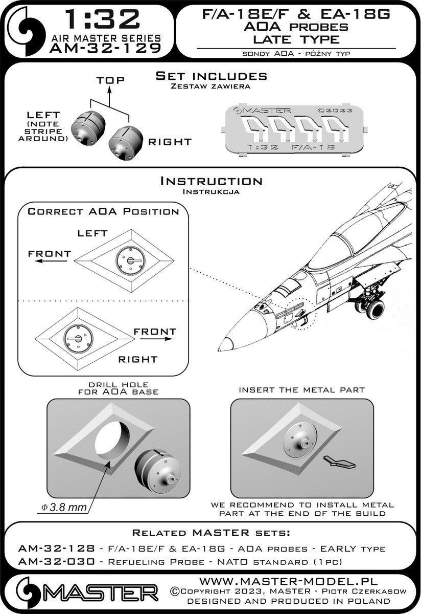 Master AM-32-129 F/A-18E/F Super Hornet &amp;amp; EA-18G Growler - Sondes d&amp;#39;angle d&amp;#39;attaque - Type tardif 1/32  – immagine 2