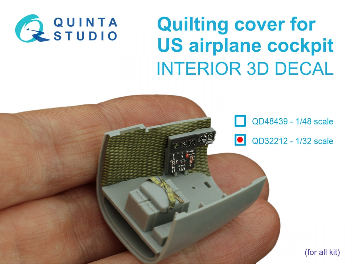 Quinta Studio QD32212 Housse matelassée pour cockpit d'avion américain. Intérieur coloré imprimé en 3D sur papier décalcomanie (Tous les kits) 1/32