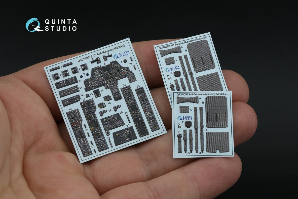 Intérieur imprimé en 3D et coloré sur papier décalcomanie Quinta Studio QD48572 AH-64A (Academy/Modelist) 1/48  – imagen 3