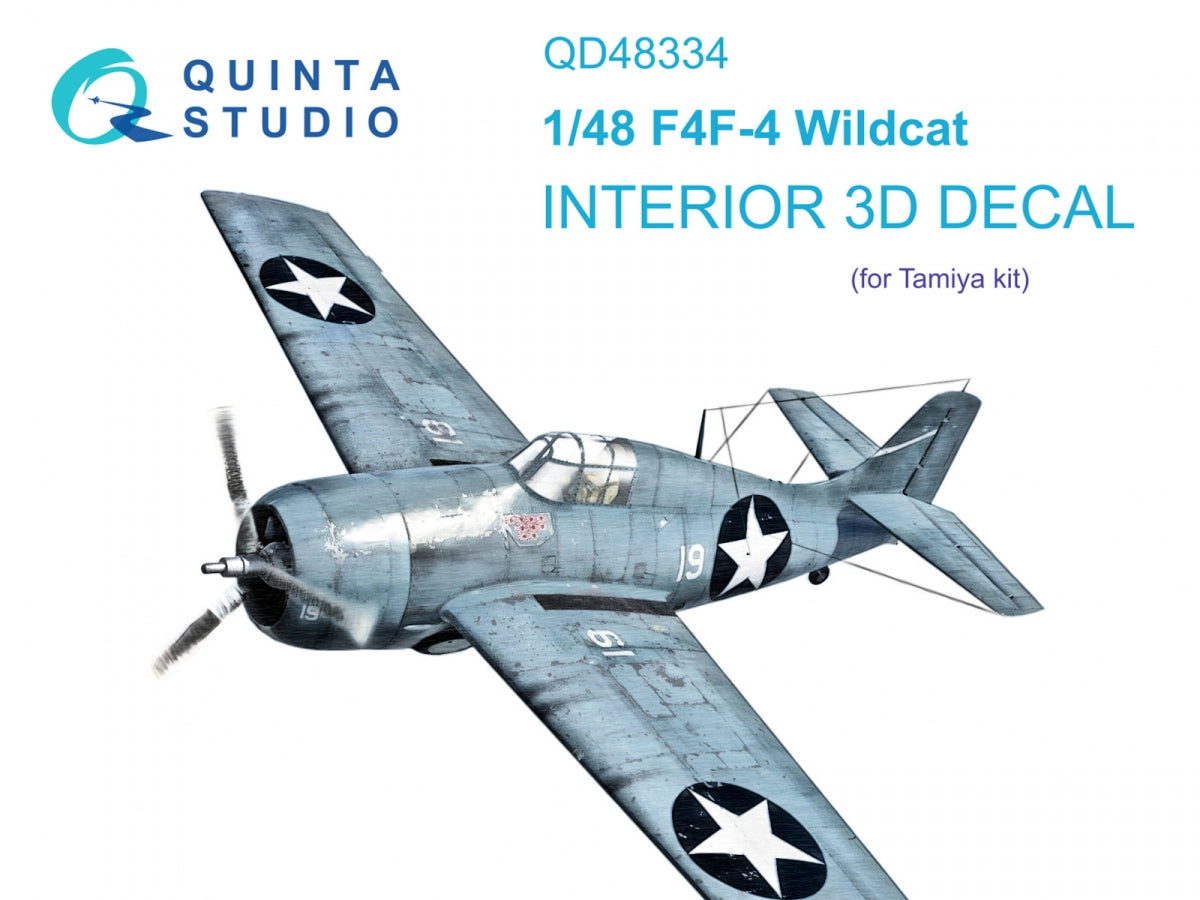 Intérieur imprimé en 3D et coloré sur papier décalcomanie Quinta Studio QD48334 F4F-4 Wildcat (Tamiya) 1/48