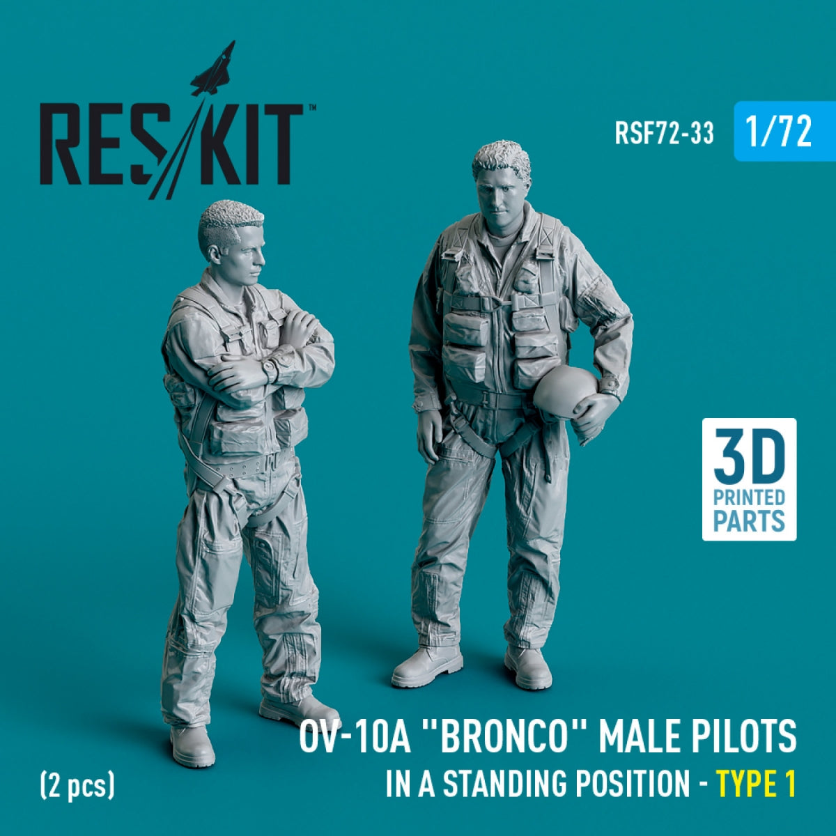 RESKIT RSF72-0033 OV-10A « Bronco » Pilotes masculins (position debout - type 1) (2 pièces) (Impression 3D) 1/72