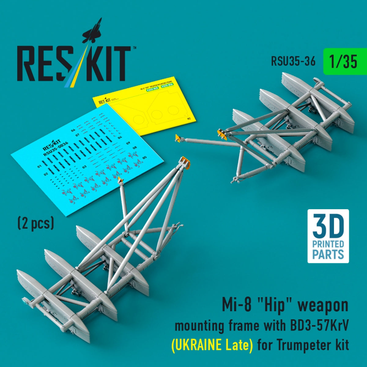 RESKIT RSU35-0036 Mi-8 "Hip" weapon mounting frame with BD3-57KrV (UKRAINE Late) for Trumpeter kit (2 pcs) (3D Printed) 1/35