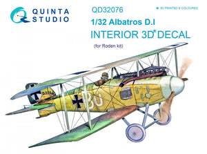 Intérieur imprimé en 3D et coloré sur papier décalcomanie Quinta Studio QD32076 Albatros DI (pour maquette Roden) 1/32
