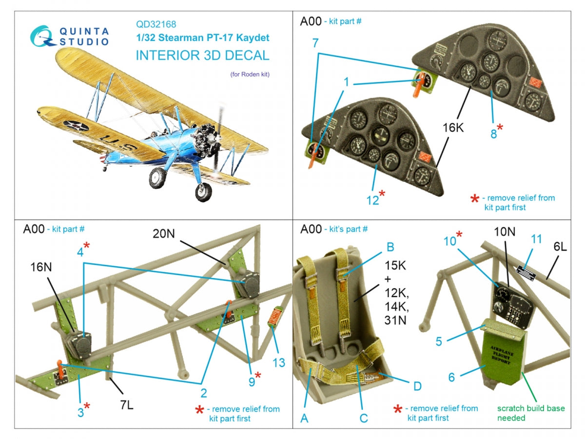 Quinta Studio QD32168 Pt-17 Kaydet Intérieur coloré imprimé en 3D sur papier décalcomanie (Roden) 1/32 – Bild 2