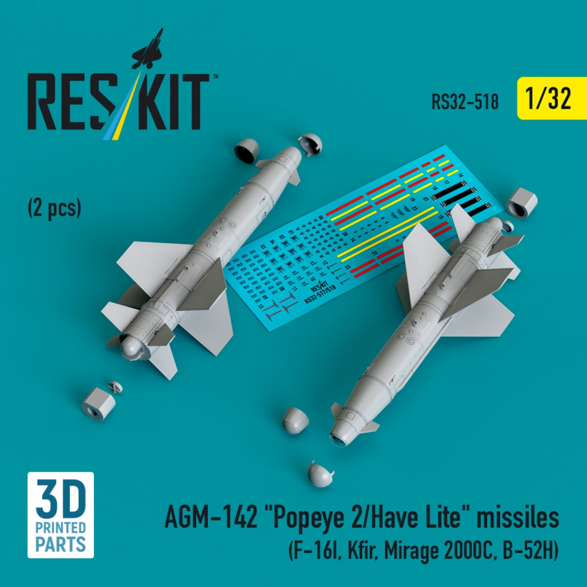 Missiles RESKIT RS32-0518 AGM-142 « Popeye 2/Have Lite » (2 pièces) (Impression 3D) 1/32