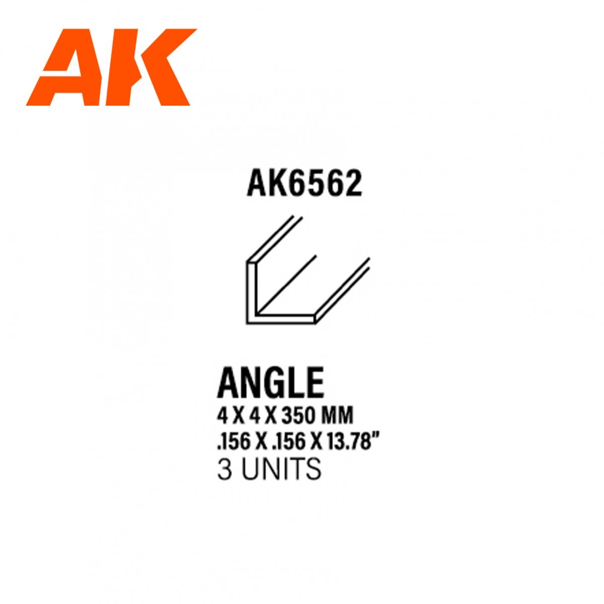 AK Interactive AK6562 ANGLE 4.0 X 4.0 X 350MM – ANGLE EN STYRÈNE – (3 UNITÉS)