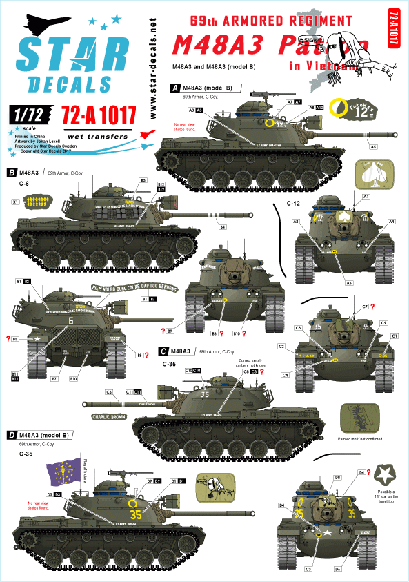 Star Decals 72-A1017 M67 Zippo. 1er bataillon de chars, char lance-flammes M67A2, échelle 1/72